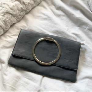 Grey Suede/Leather Gold Ring Clutch/Crossbody Bag